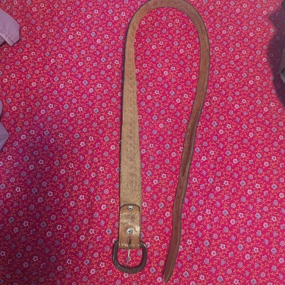 Western Tooled Leather‎ Belt Weave Boho Embossed Southwest Coastal Cowgirl VTG